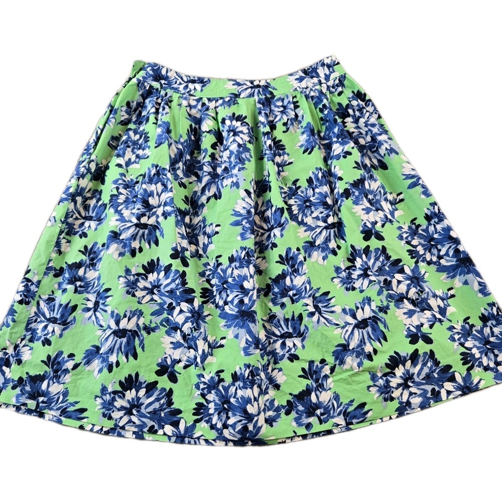 J. Crew Women's Floral Knee Length Flare Pleated Skirt Side Zip Pockets Size 6